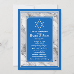 Israel Blå Marmor Stjärna Davids Bar Mitzvah Inbjudningar