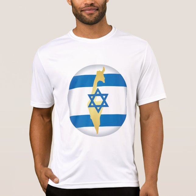 Israel Flag and Map Blue Star of David Emblem T Shirt (Framsida)