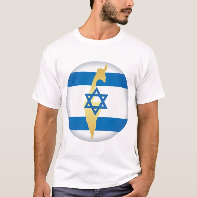 Israel Flag and Map Blue Star of David Emblem T Shirt (Framsida)