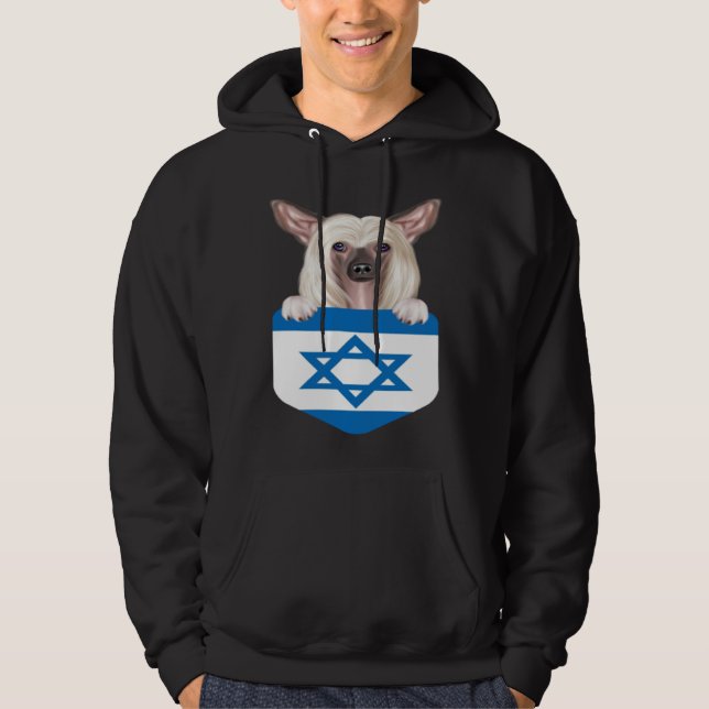 Israel Flag Chinese Crested Dog In Pocket Hoodie (Framsida)