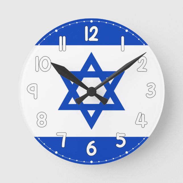 Israel Flag Wall Clock - Flag of Israel Rund Klocka (Framsida)