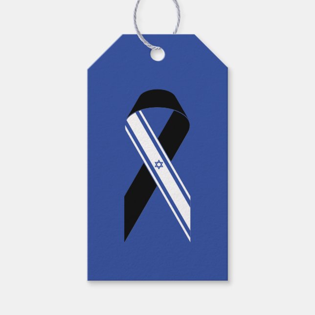 Israel flagga Black ribbon Memorial Hanukkah blue Presentetikett (Framsidan)