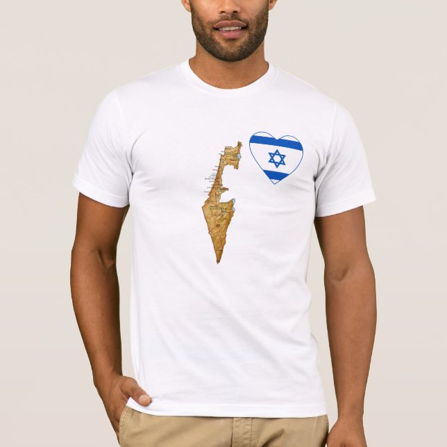 Israel Flagga Heart och Karta T-Shirt (Framsida)