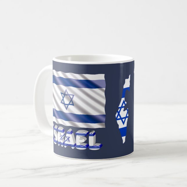 Israel Flagga & Karta Patriotic Blue White Kaffemugg (Framsida vänster)