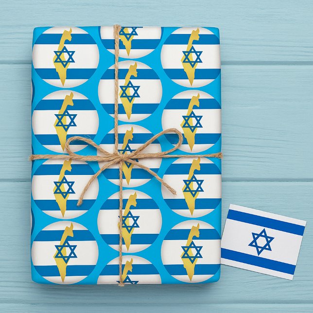 Israel Flagga och Karta Blå Davidsstjärna Emblem Presentpapper (Skapare uppladdad)