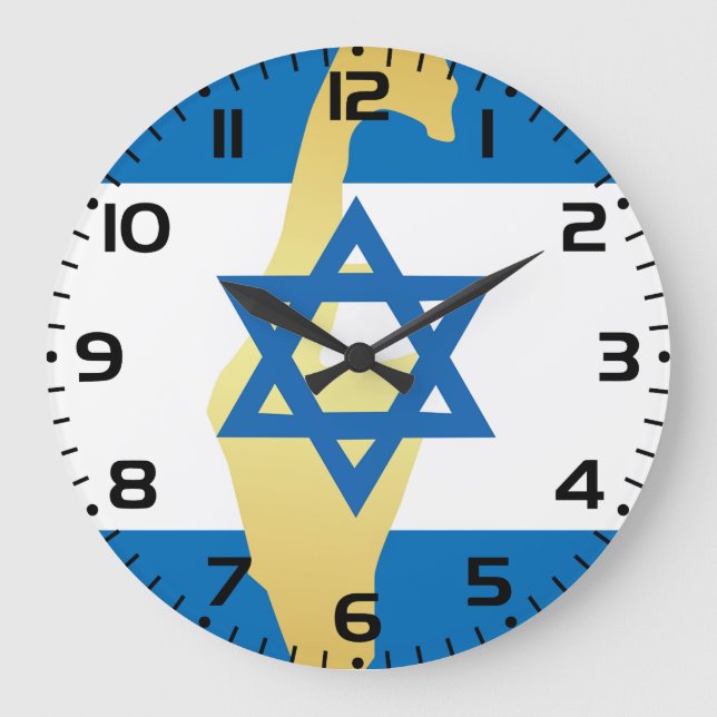 Israel Flagga och Karta Blå Davidstjärna Emblem Stor Klocka (Framsida)