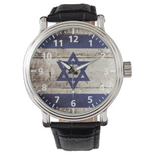 Israel flagga på gammalt Wood korn Armbandsur