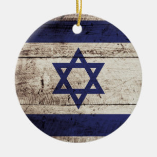 Israel flagga på gammalt Wood korn Julgransprydnad Keramik