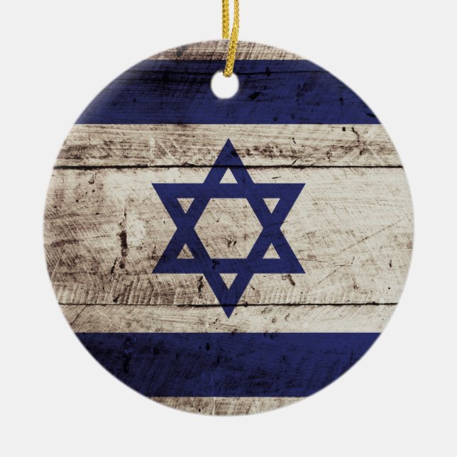 Israel flagga på gammalt Wood korn Julgransprydnad Keramik (Framsidan)