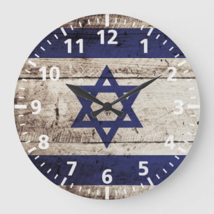 Israel flagga på gammalt Wood korn Stor Klocka