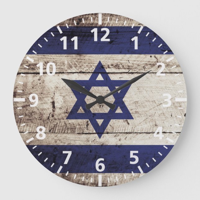 Israel flagga på gammalt Wood korn Stor Klocka (Framsida)