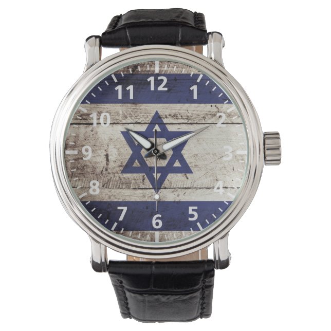 Israel Flagga på Old Wood Grain Armbandsur (Framsida)