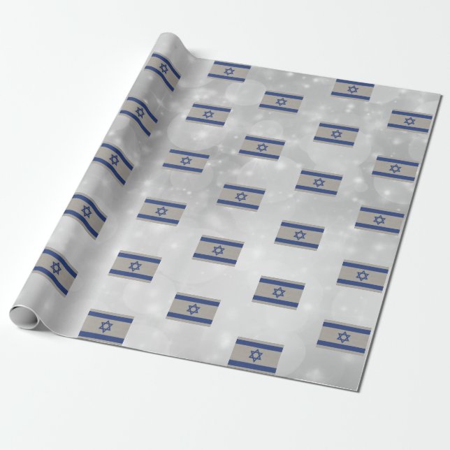 Israel Flagga Zion Blue Silver Presentpapper (Utrullad)