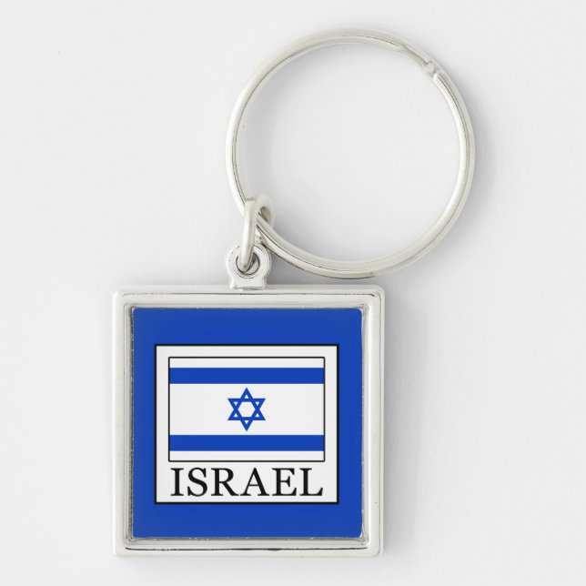 Israel Fyrkantig Silverfärgad Nyckelring (Framsidan)