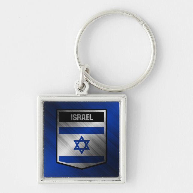 Israel Fyrkantig Silverfärgad Nyckelring (Framsidan)