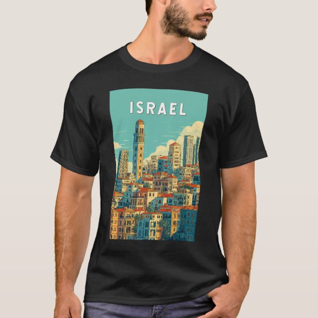 Israel Illustration Travel Art Vintage T Shirt (Framsida)