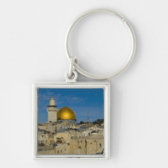 Israel, Jerusalem, Klippdomen Fyrkantig Silverfärgad Nyckelring (Framsidan)