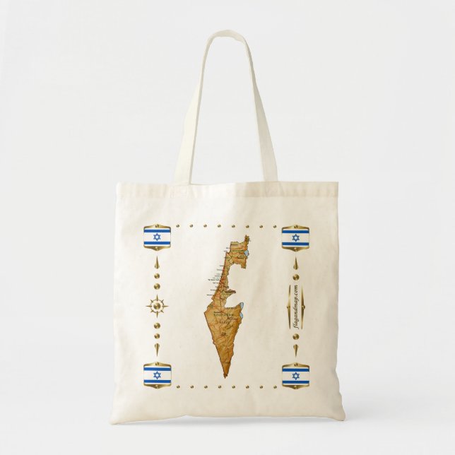 Israel Karta + Flaggor Bag Tygkasse (Framsidan)