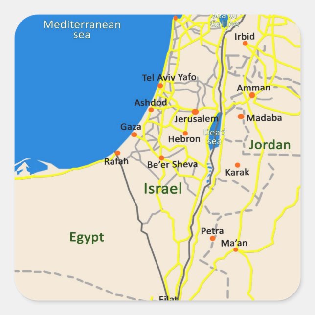 Israel karta.JPG Fyrkantigt Klistermärke (Framsida)