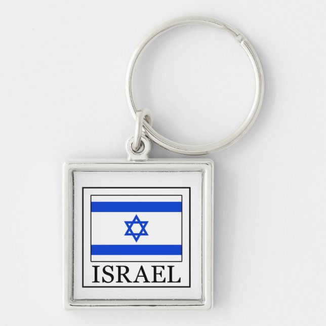 Israel keychain fyrkantig silverfärgad nyckelring (Framsidan)