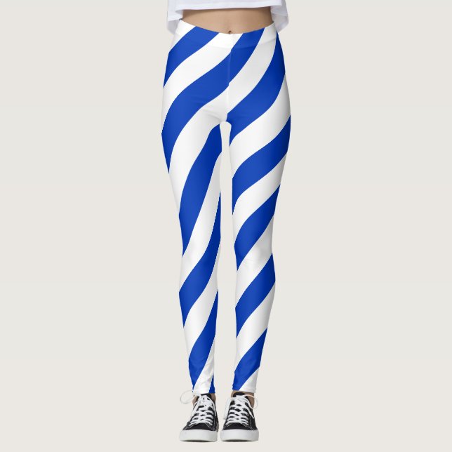Israel National Flagga Färg Diagonal Stripe Leggings (Framsida)