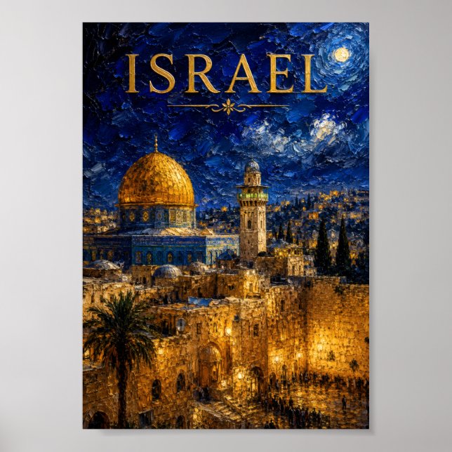 Israel: Night Glow Jerusalem Art Souvenir Poster (Framsidan)