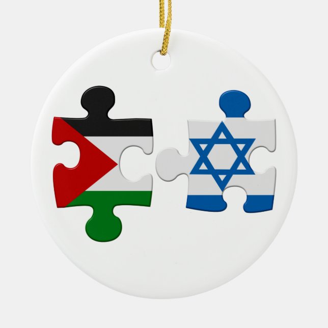 Israel och Palestinakonflikten Flagga Puzzle Ornam Julgransprydnad Keramik (Framsidan)