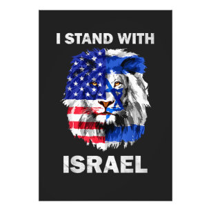 Israel och USA Flagga Lejon _ Jag står med Israel Fototryck