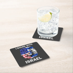 Israel och USA Flagga Lejon _ Jag står med Israel Underlägg Papper Kvadrat