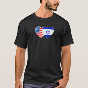 Israel och USA flagga Twin Heart för judisk amerik T Shirt