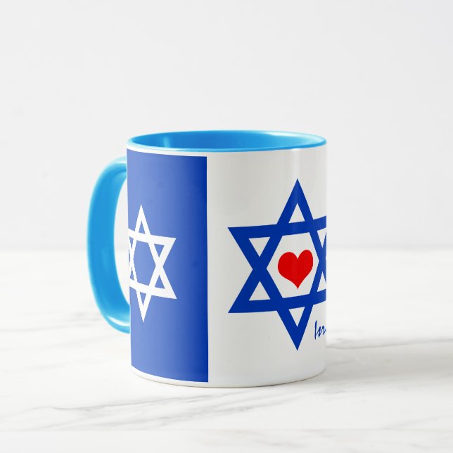 Israel, Red Heart och Israels Flagga-kaffe/te Mugg (Framsida vänster)