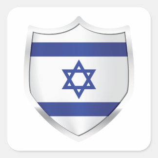Israel Silver Shield Flagga Fyrkantigt Klistermärke