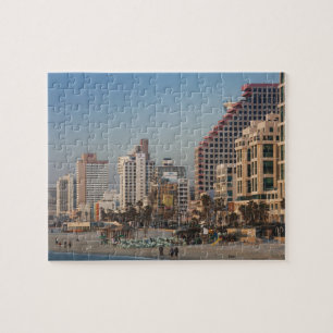Israel, Tel Aviv, bachfront, hotell, dusk Pussel