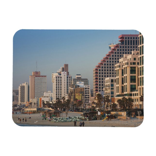 Israel, Tel Aviv, beachfront, hotels, dusk Magnet (Horisontell)