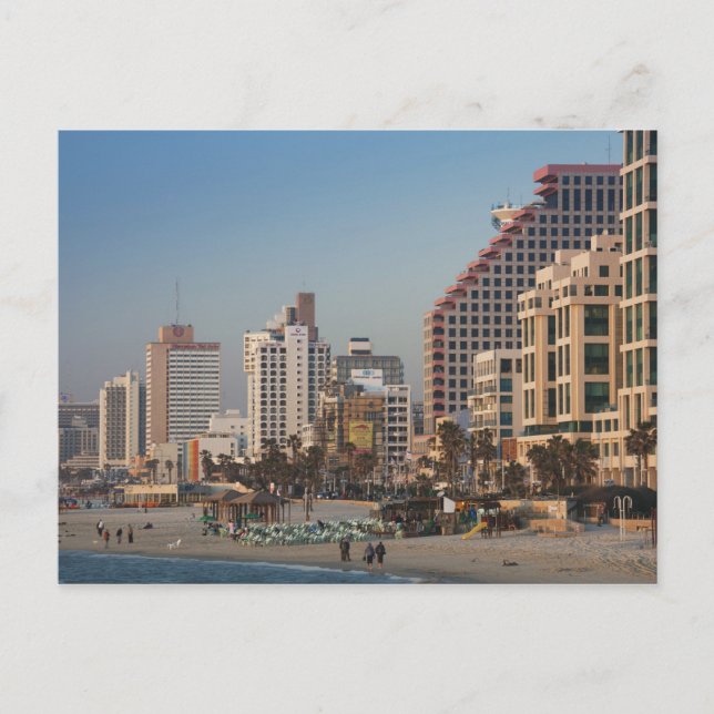 Israel, Tel Aviv, beachfront, hotels, dusk Vykort (Framsida)