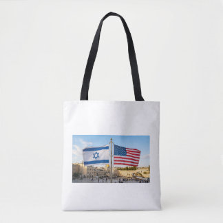 Israel USA Flaggor Jerusalem Västra Muren Tote Bag Tygkasse