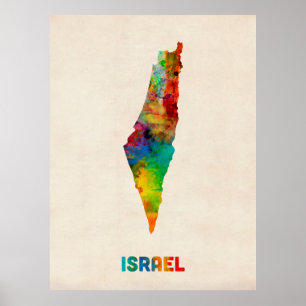Israel vattenfärgkarta poster