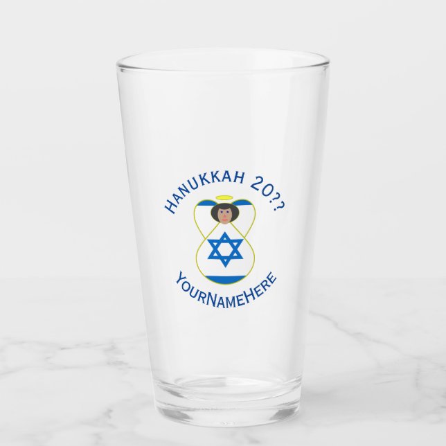 Israeli flag Hanukkah ängel Personlig dricksglas  Glaskopp (Framsida)