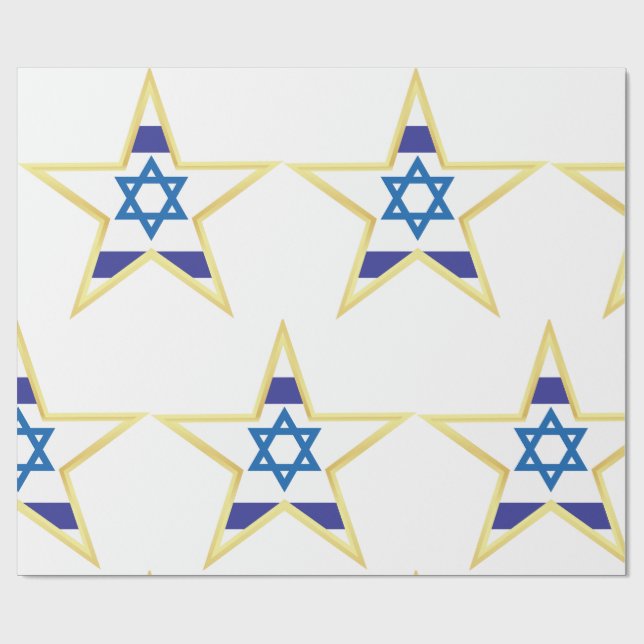 Israeli Flag Star of David Gold Trimmed Presentpapper (Platt)