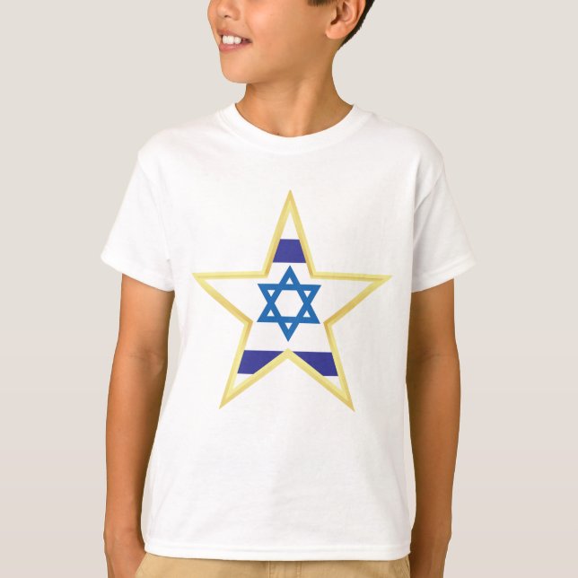 Israeli Flag Star of David Gold Trimmed T Shirt (Framsida)