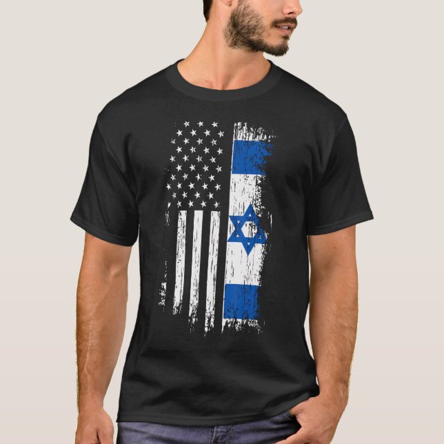 israelisk amerikansk Flagga T Shirt (Framsida)