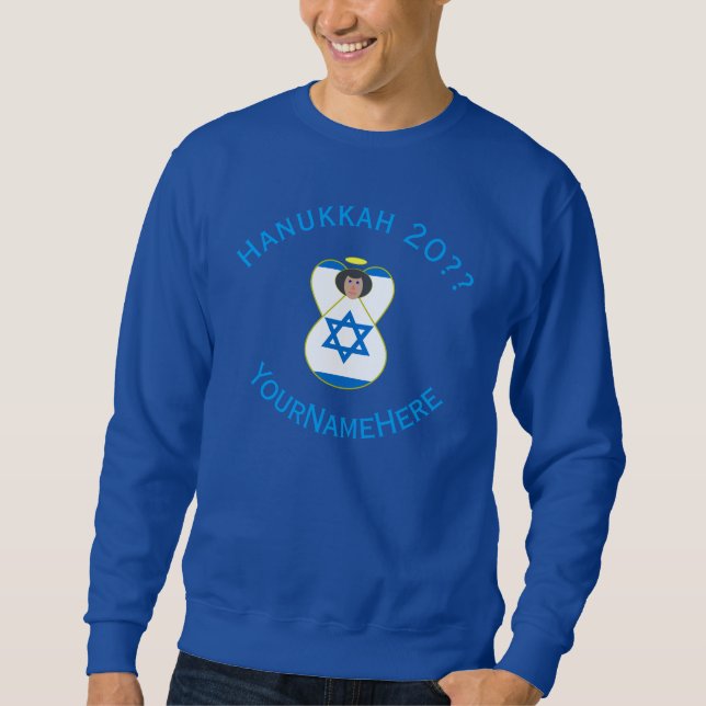 Israelisk Angel Hanukkah Flagga Blue Personlig Man Lång Ärmad Tröja (Framsida)