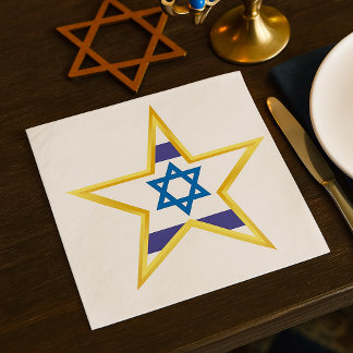 Israelisk flagga Davidsstjärna med guldkanter Pappersservett