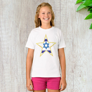 Israelisk flagga Davidsstjärna med guldtrim T Shirt