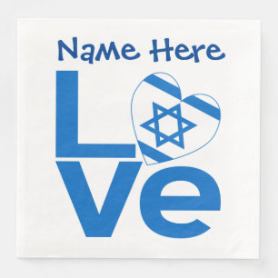 Israelisk Flagga Heart Blue KÄRLEK Personlig Party Pappersservett