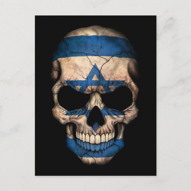 israelisk Flagga Skull på svart Vykort (Framsida)