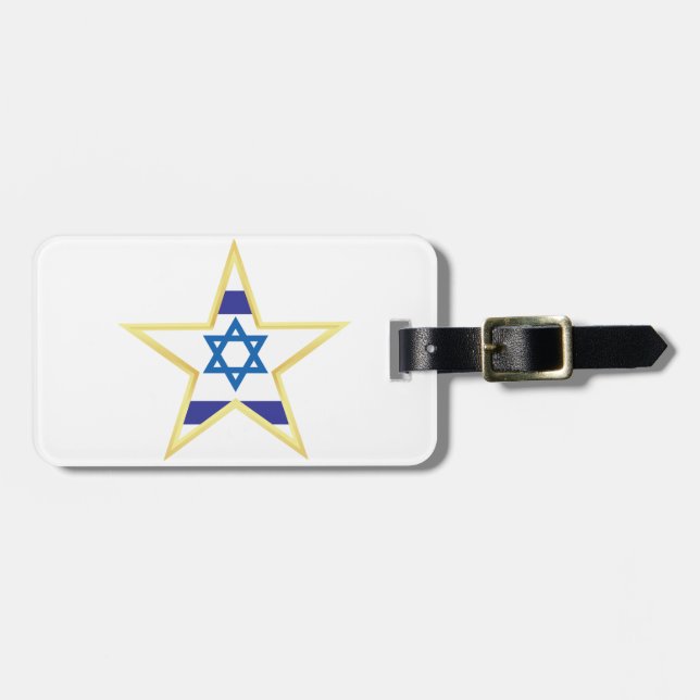 Israelisk flaggstjärna av David med guldbård Bagagebricka (Horisontell Framsida)
