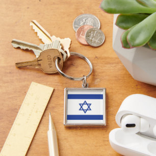Israels flagga, Davids stjärna, judendom, judisk Fyrkantig Silverfärgad Nyckelring