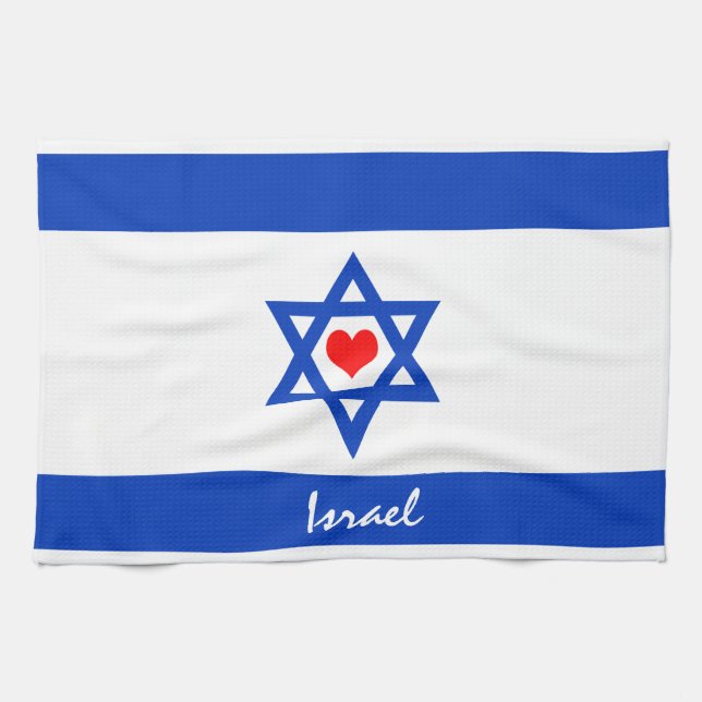 Israels flagga & hjärta - Israels resa/sportfantas Kökshandduk (Horisontell)