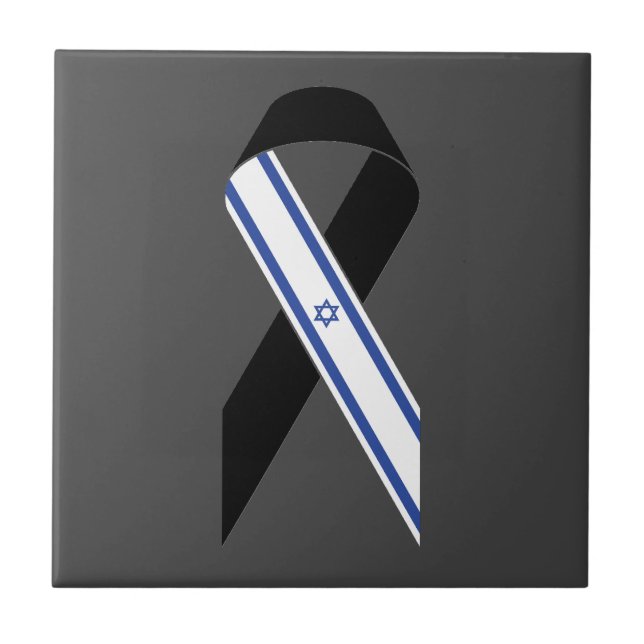 Israels flagga, svart band, mörk grått kakelplatta (Framsidan)